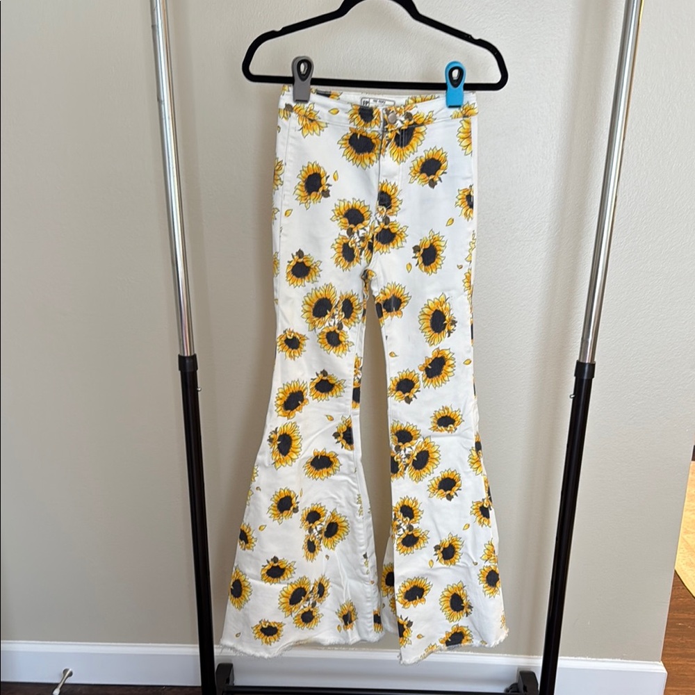Free People Yellow and Black Sunflower Pants